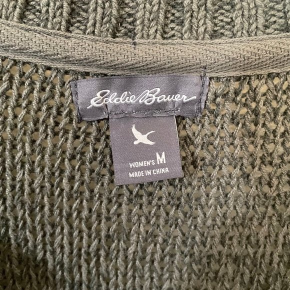 Eddie Bauer Knit Cardigan Jacket Woman's M Medium Like New Green Medium Sleeve - Picture 2 of 2